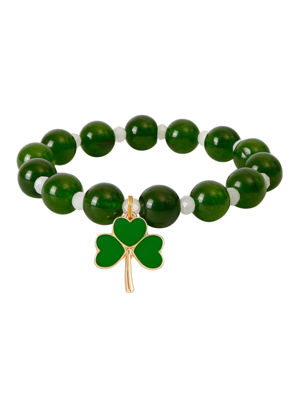 Green Beaded Shamrock Charm Bracelet - Women Jewelry